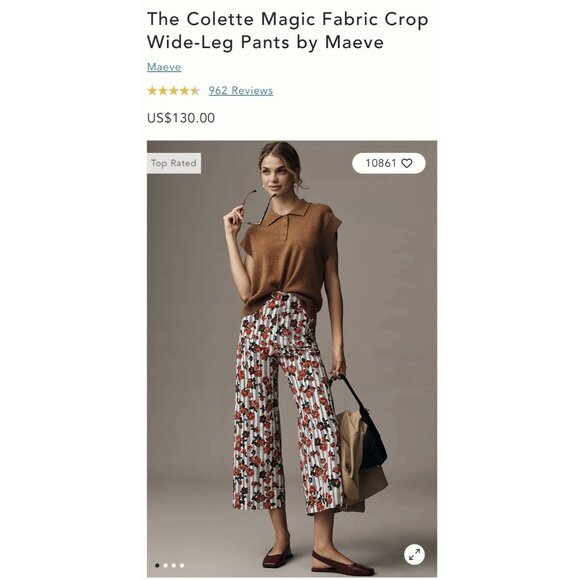NWT Size 26 -The Colette Magic Fabric Crop Wide-Leg Pants by Maeve (NWT US$ 130) - Picture 11 of 16